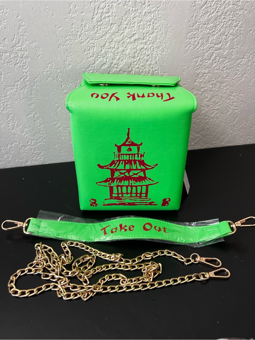NWT Neon Green Chinese Food Take Out Crossbody Bag